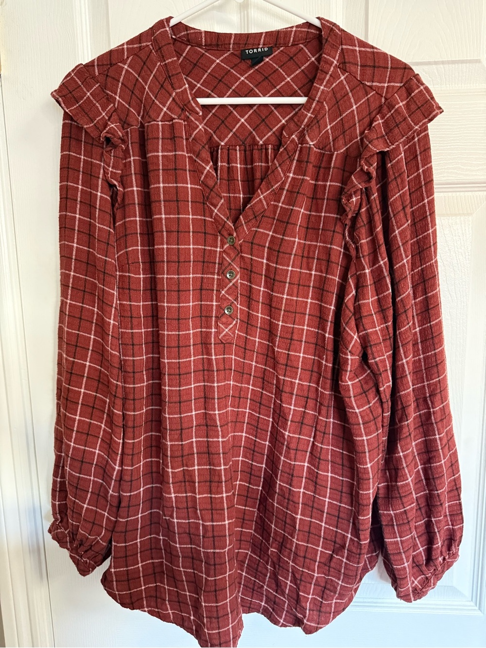 Torrid size 1 sRust Plaid Henley Blouse